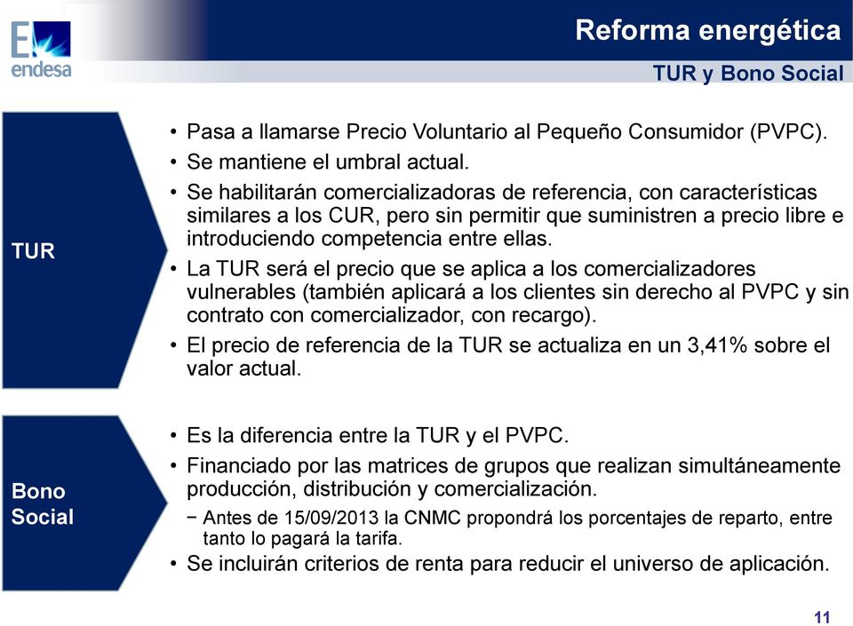 La TUR será el precio que se aplica a los comercializadores vulnerables (también aplicará a los clientes sin derecho al PVPC y sin contrato con comercializador, con recargo).