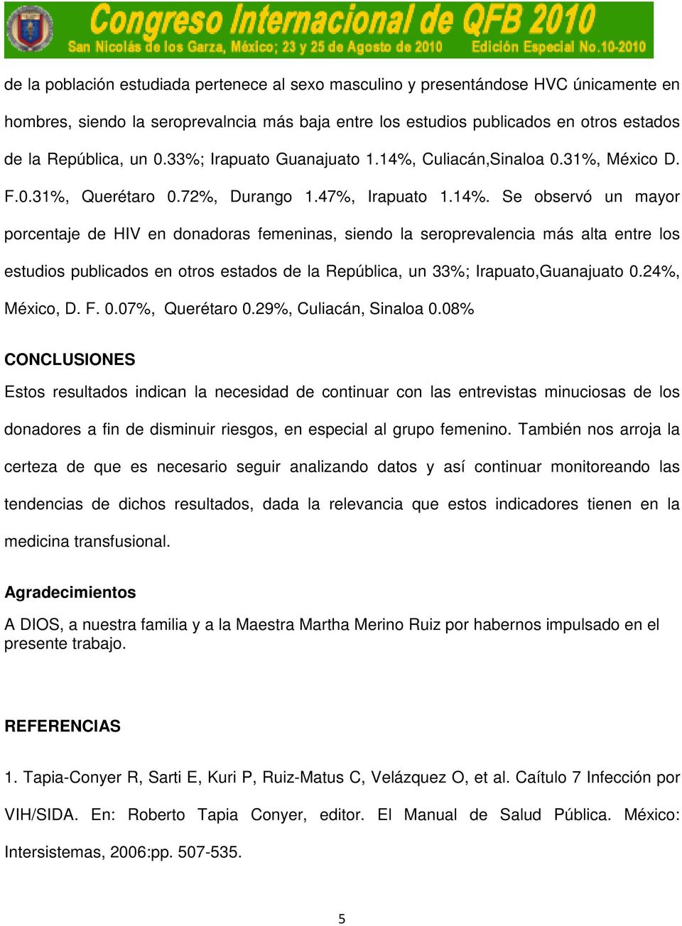 Culiacán,Sinaloa 0.31%, México D. F.0.31%, Querétaro 0.72%, Durango 1.47%, Irapuato 1.14%.