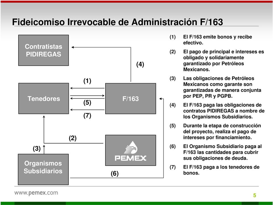 Tenedores (1) (5) (7) F/163 (3) Las obligaciones de Petróleos Mexicanos como garante son garantizadas de manera conjunta por PEP, PR y PGPB.