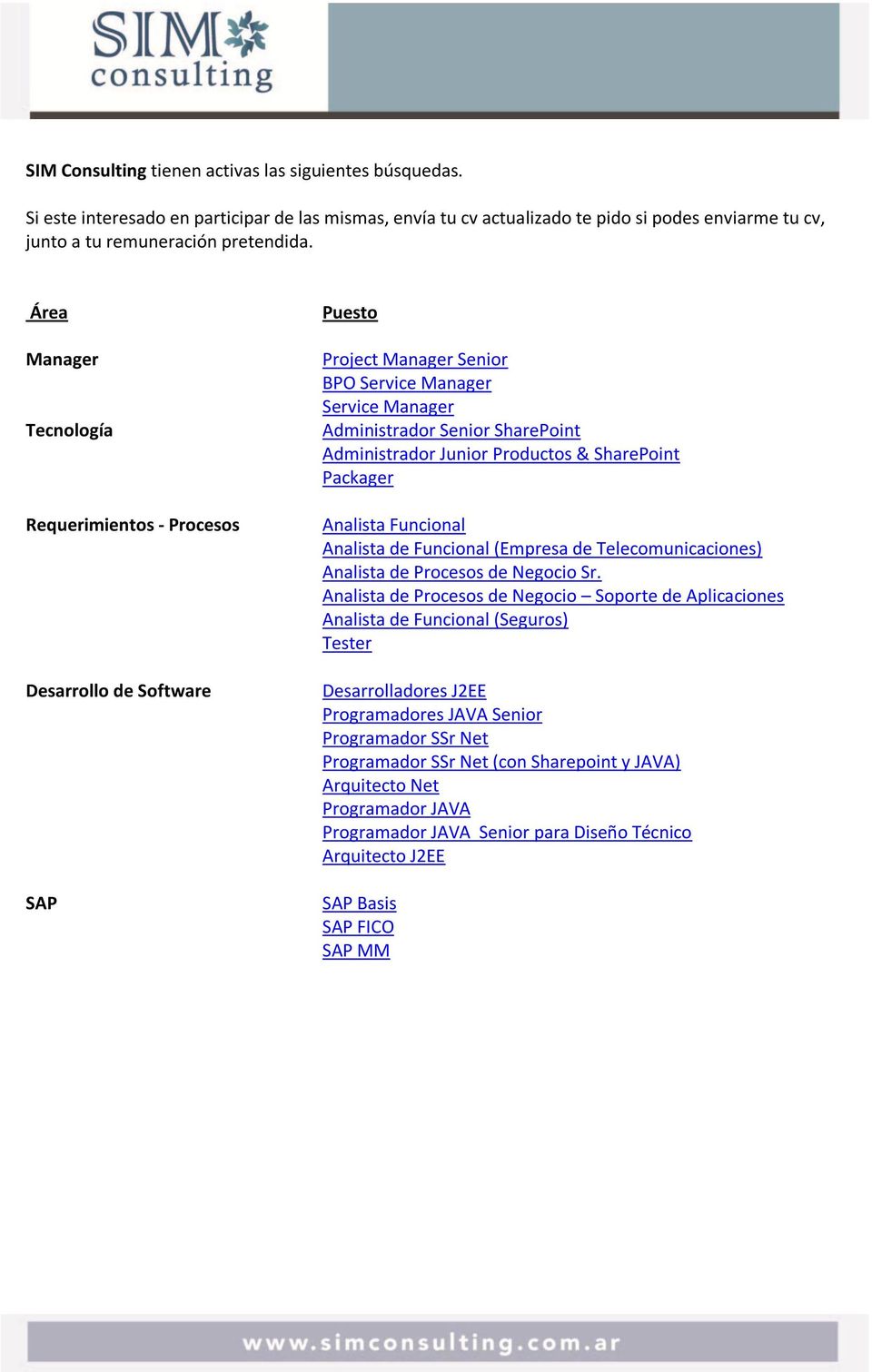 Productos & SharePoint Packager Analista Funcional Analista de Funcional (Empresa de Telecomunicaciones) Analista de Procesos de Negocio Sr.
