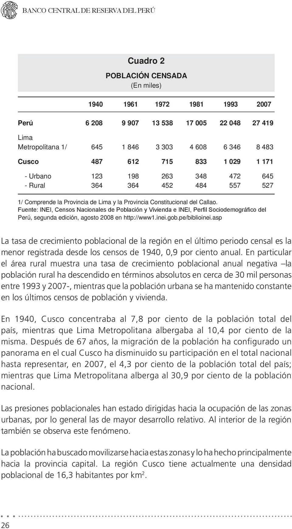 Fuente: INEI, Censos Nacionales de Población y Vivienda e INEI, Perfil Sociodemográfico del Perú, segunda edición, agosto 2008 en http://www1.inei.gob.pe/biblioinei.