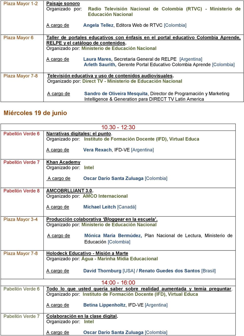 Organizado por: Ministerio de Educación Nacional Laura Mares, Secretaria General de RELPE [Argentina] Arleth Saurith, Gerente Portal Educativo Colombia Aprende [Colombia] Plaza Mayor 7-8 Televisión