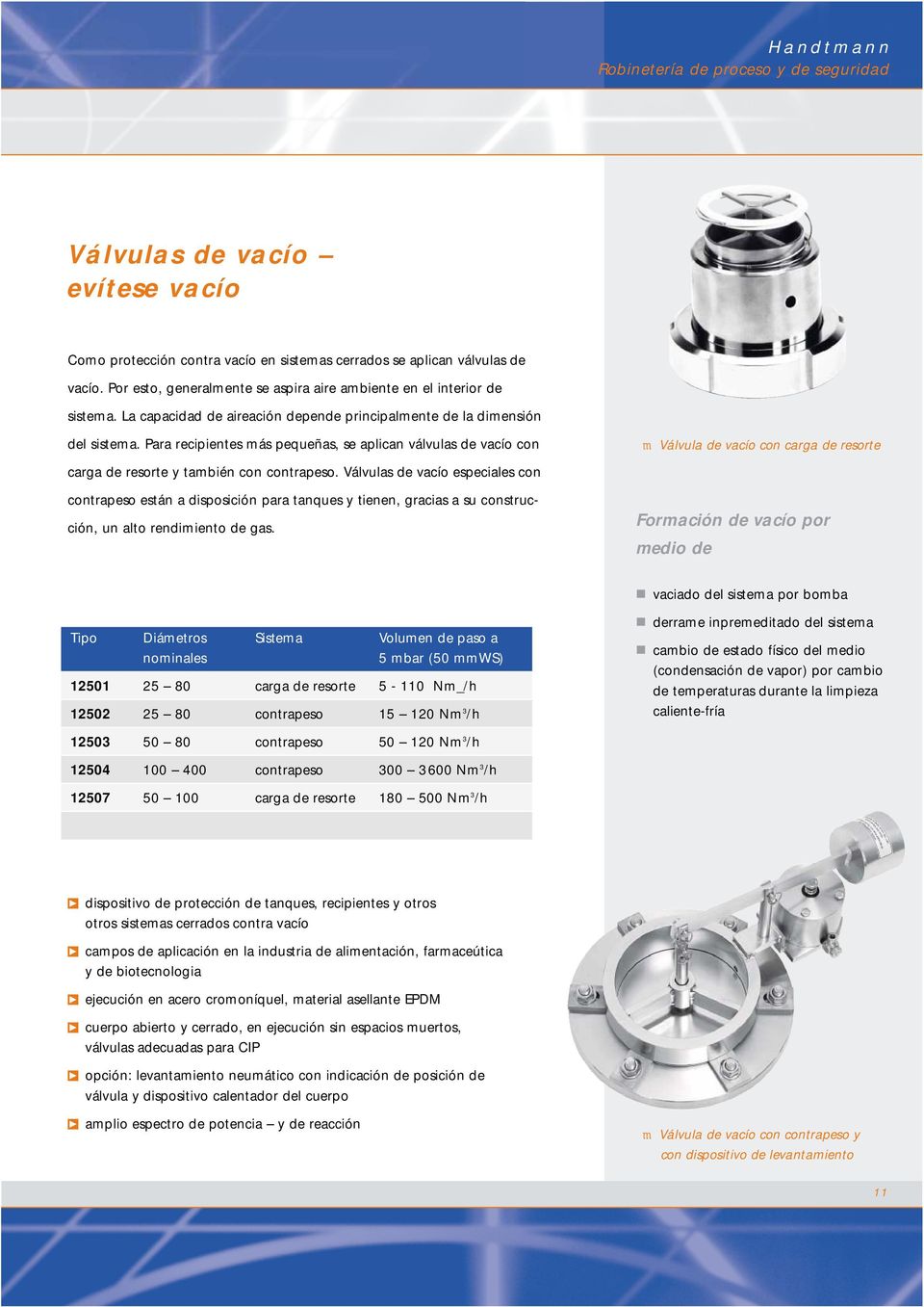 Para recipientes más pequeñas, se aplican válvulas de vacío con m Válvula de vacío con carga de resorte carga de resorte y también con contrapeso.