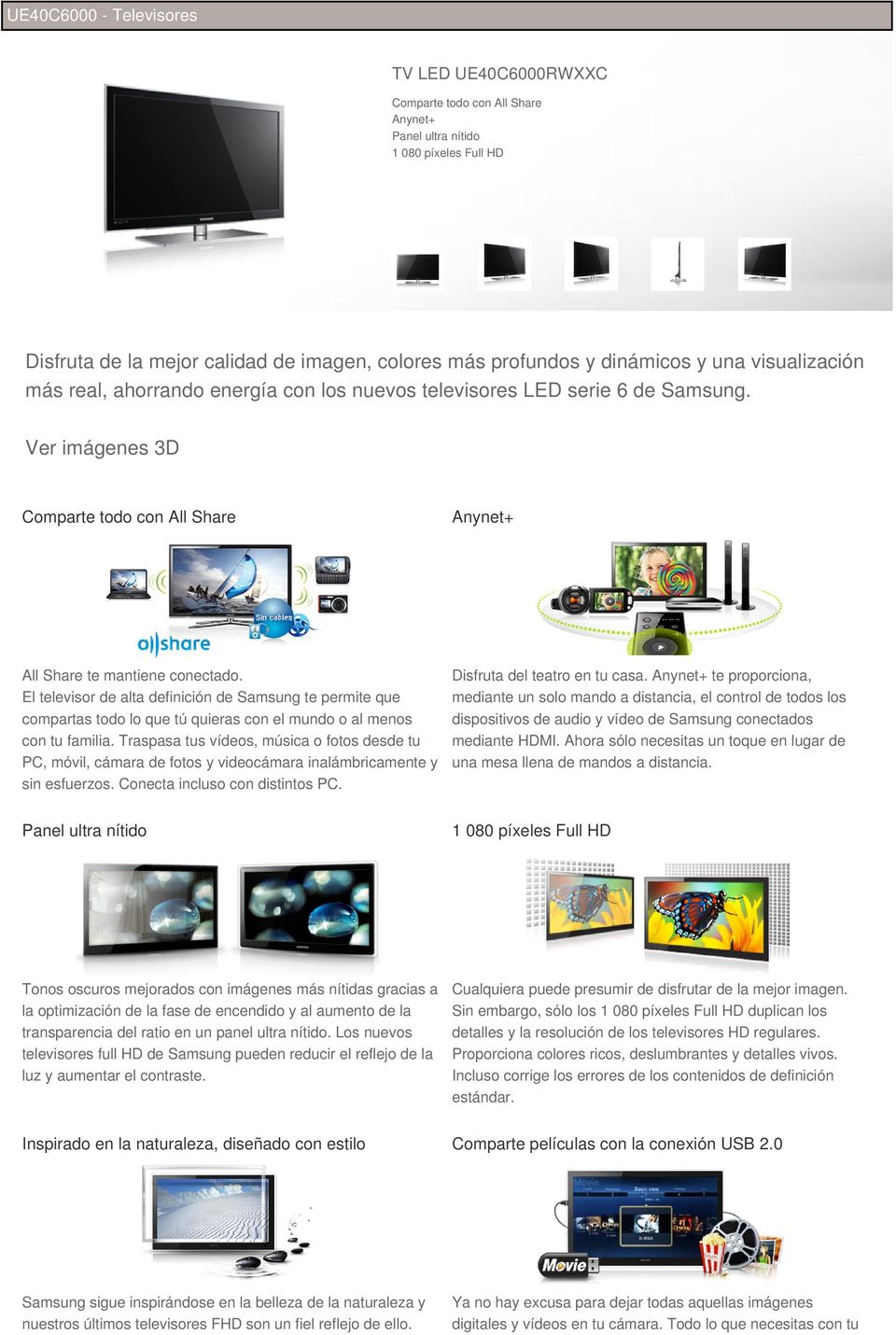 El televisor de alta definición de Samsung te permite que compartas todo lo que tú quieras con el mundo o al menos con tu familia.
