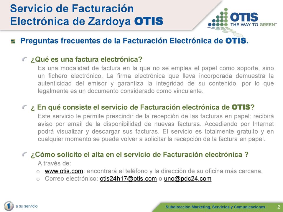 En qué consiste el servicio de Facturación electrónica de OTIS?