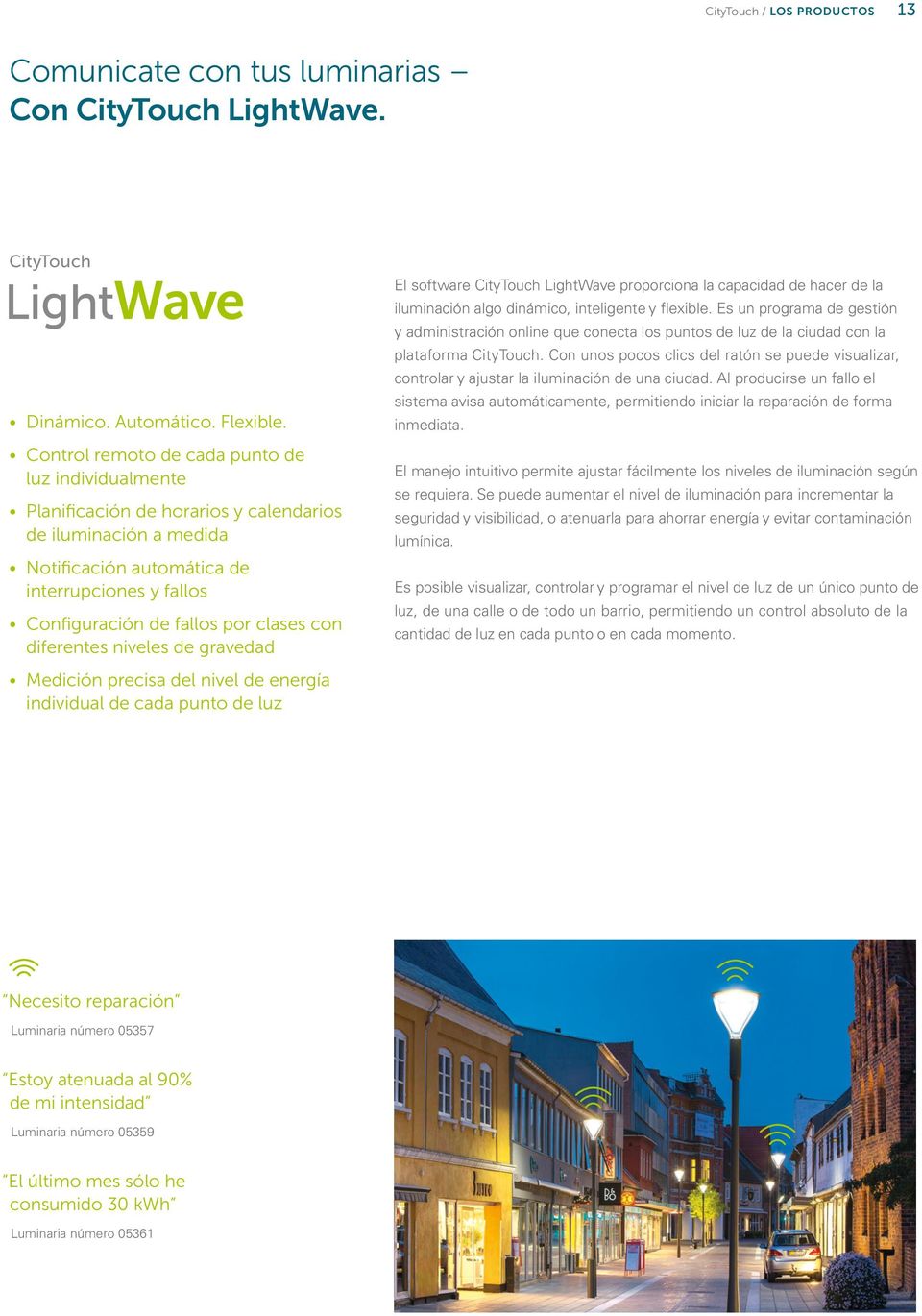clases con diferentes niveles de gravedad Medición precisa del nivel de energía individual de cada punto de luz El software CityTouch LightWave proporciona la capacidad de hacer de la iluminación