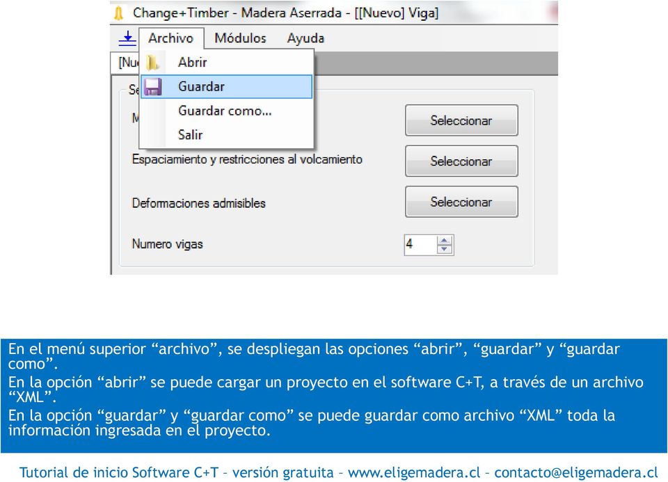 En la opción abrir se puede cargar un proyecto en el software C+T, a