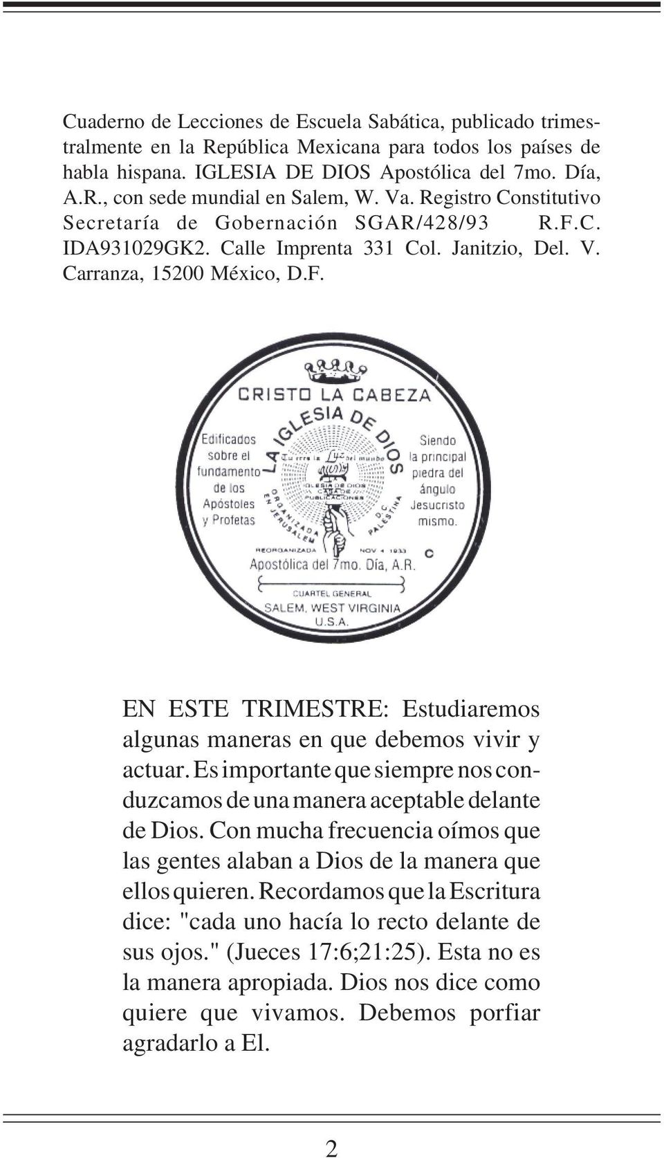 Cuaderno de Lecciones de Escuela Sabática IGLESIA DE DIOS. Apostólica del  7mo. Día, A. R. - PDF Descargar libre