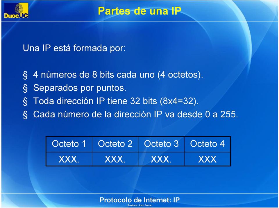 Toda dirección IP tiene 32 bits (8x4=32).