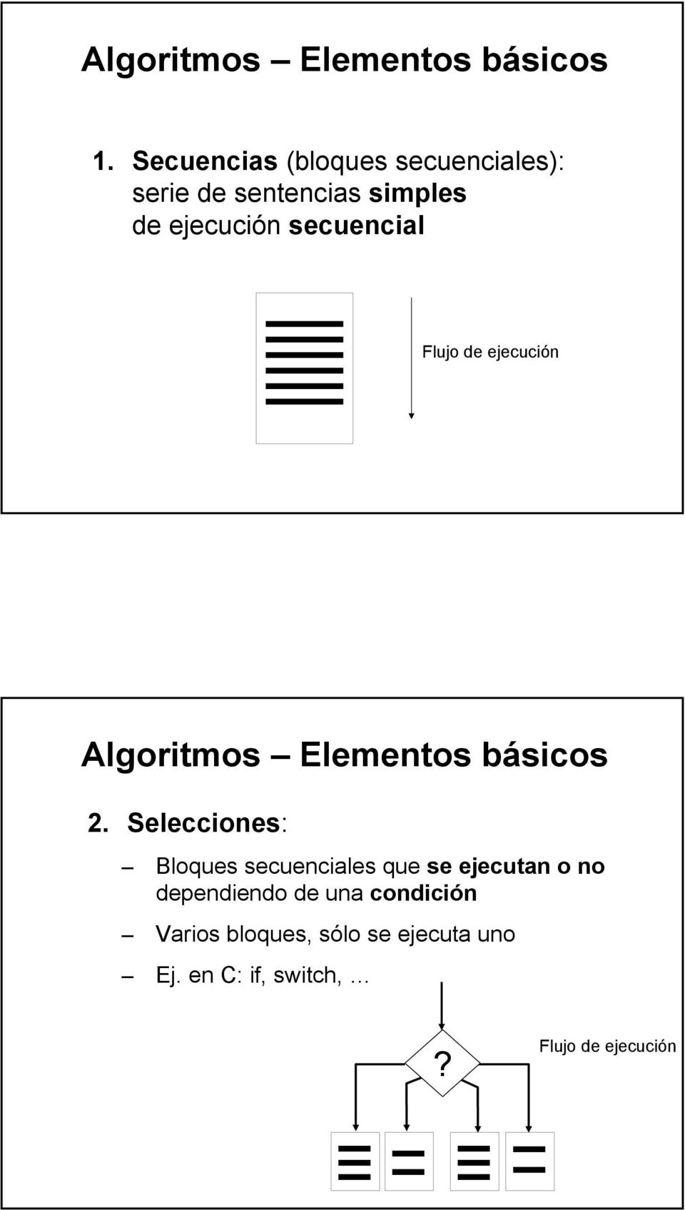 secuencial Flujo de ejecución Algoritmos Elementos básicos 2.