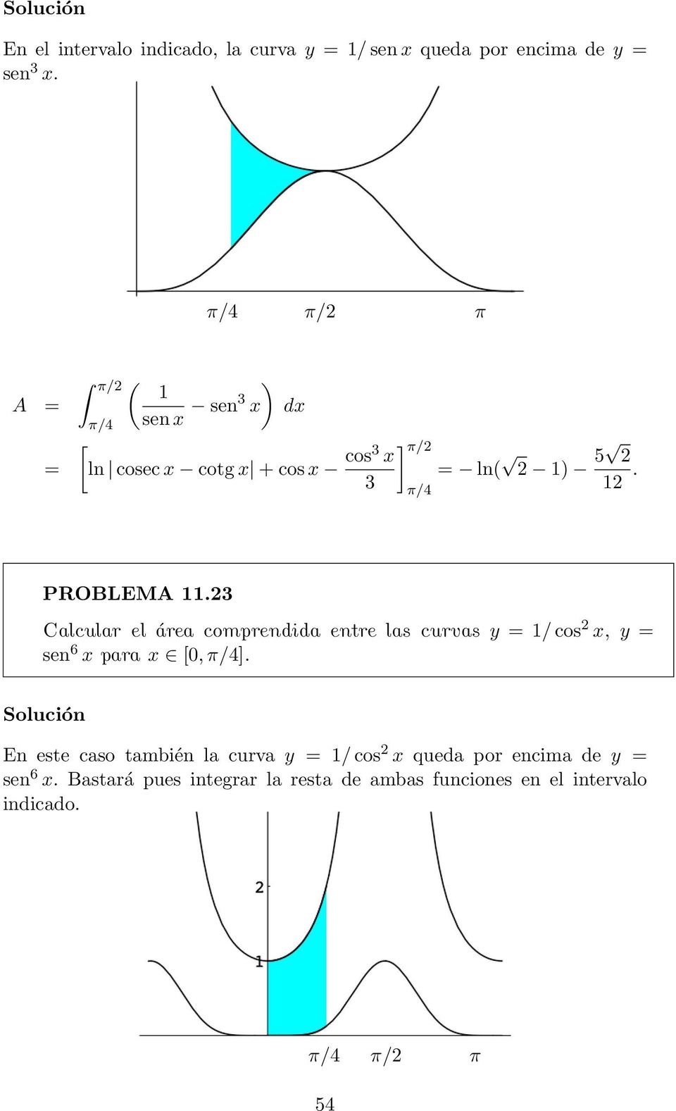 PROBLEMA 11.3 Calcular el área comprendida entre las curvas y = 1/ cos x, y = sen 6 x para x [, π/4].