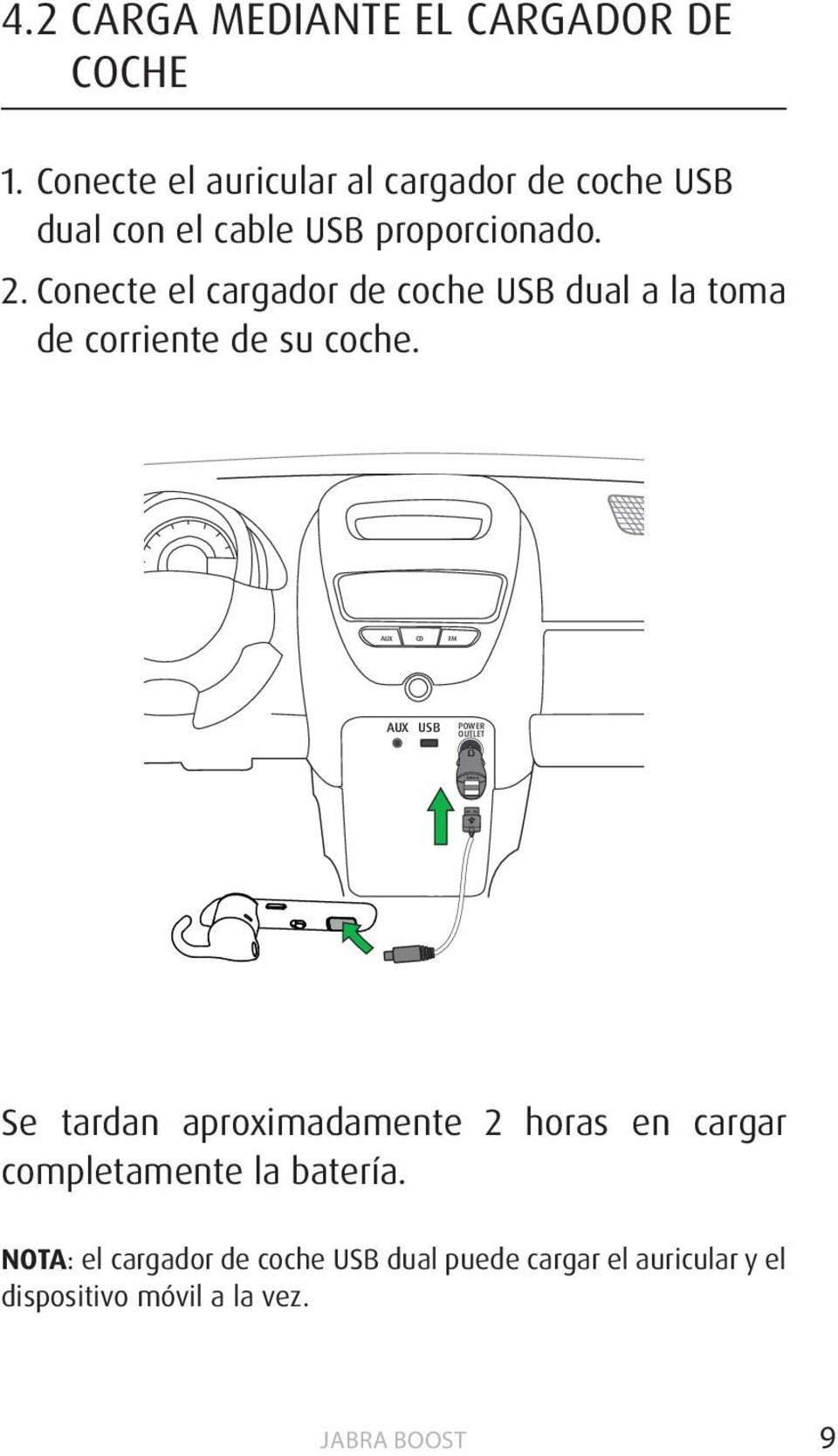 Conecte el cargador de coche USB dual a la toma de corriente de su coche.