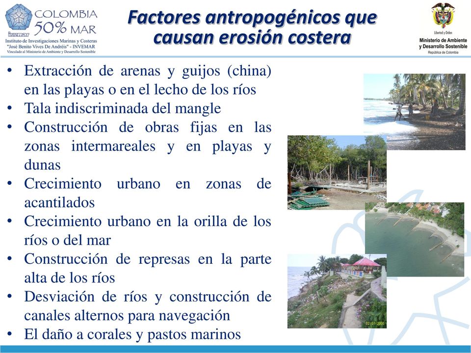 Crecimiento urbano en zonas de acantilados Crecimiento urbano en la orilla de los ríos o del mar Construcción de represas
