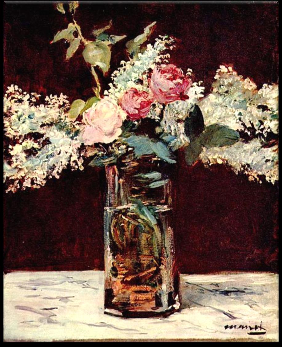 Naturaleza muerta con frutero y mandolina, de Juan Gris Naturaleza muerta, lilas y rosas, de Edouard Manet Qué artista