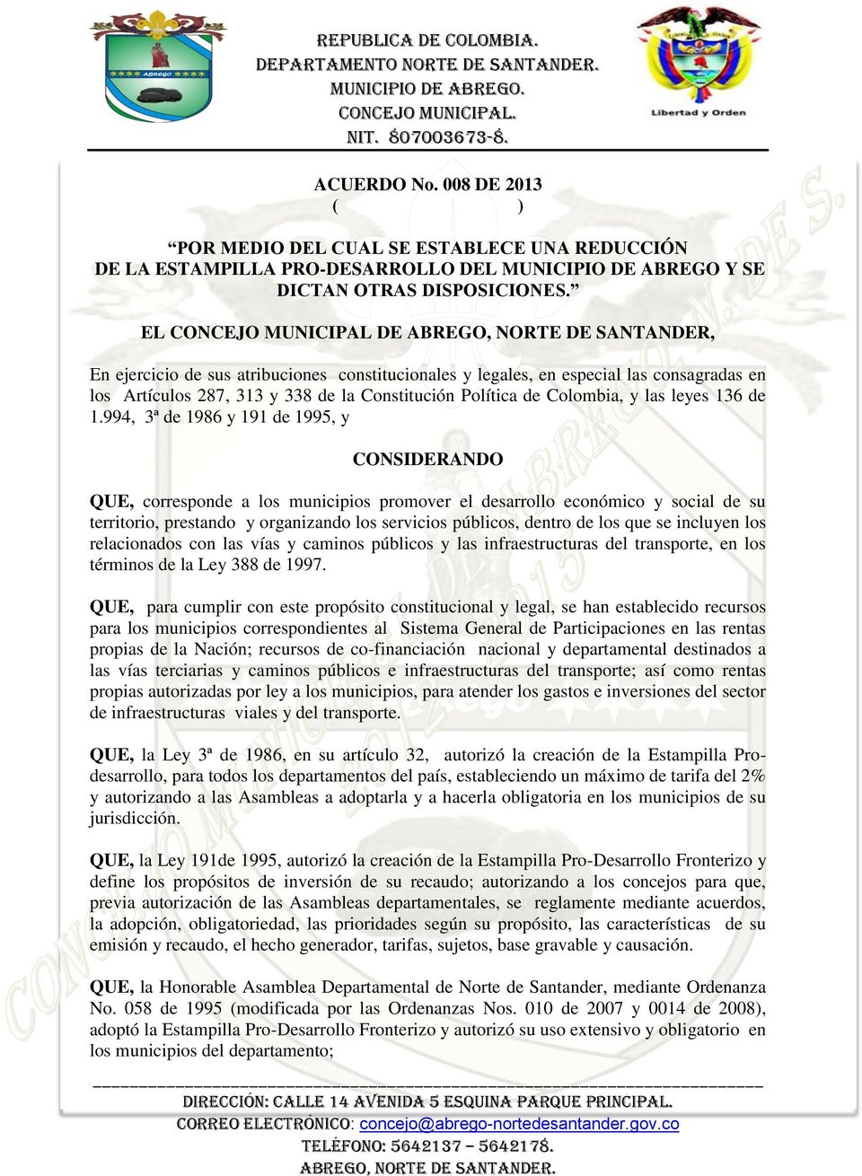 Política de Colombia, y las leyes 136 de 1.