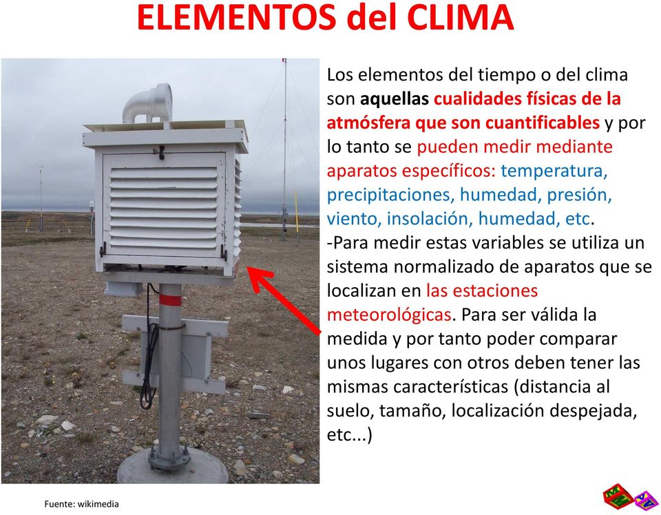 -Para medir estas variables se utiliza un sistema normalizado de aparatos que se localizan en las estaciones meteorológicas.