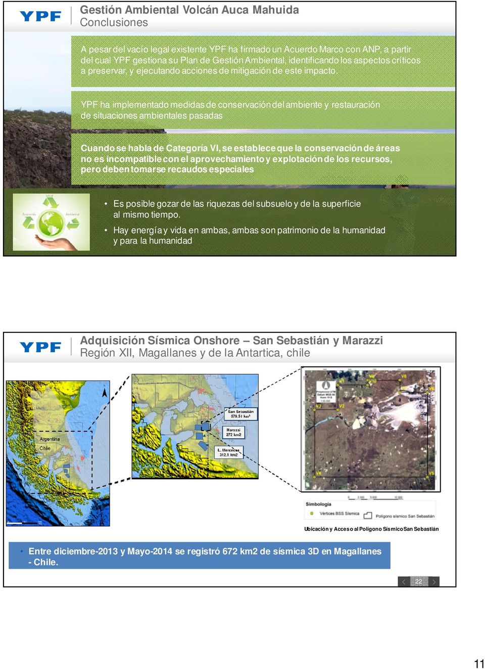 YPF ha implementado medidas de conservación del ambiente y restauración de situaciones ambientales pasadas Cuando se habla de Categoría VI, se establece que la conservación de áreas no es