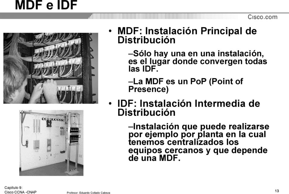 La MDF es un PoP (Point of Presence) IDF: Instalación Intermedia de Distribución