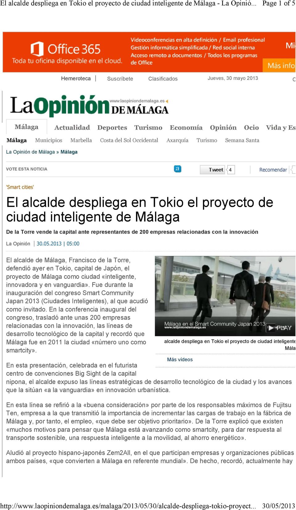 Torre vende la capital ante representantes de 200 empresas relacionadas con la innovación La Opinión 30.05.