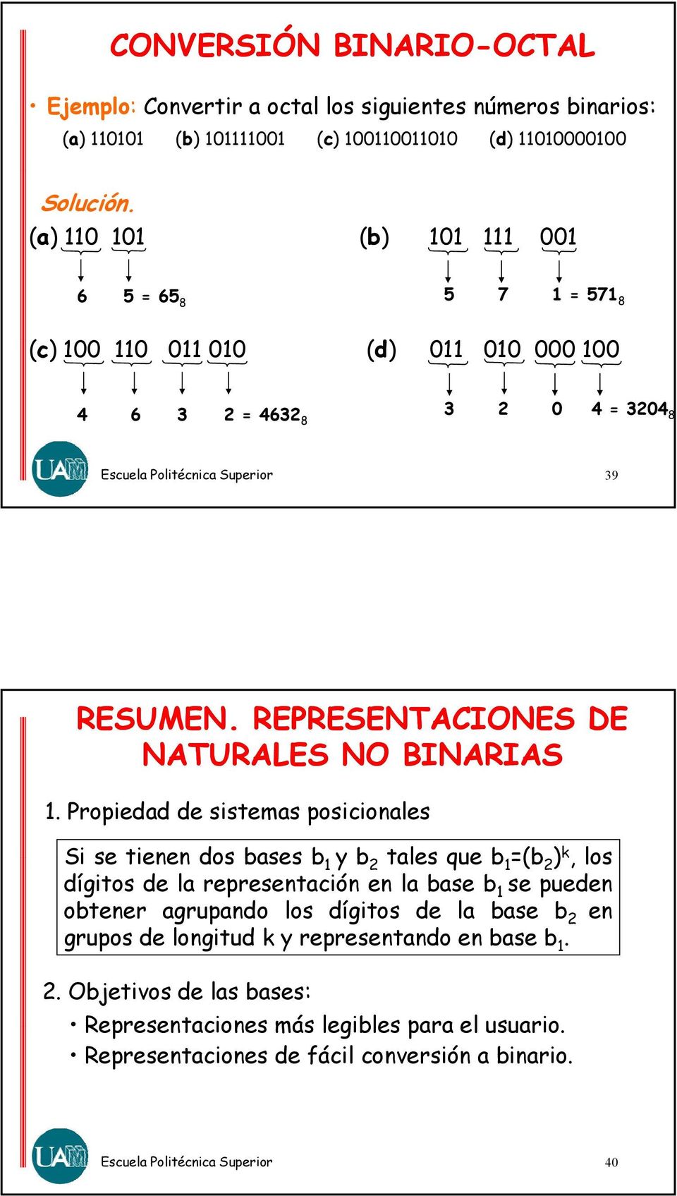 REPRESENTACIONES DE NATURALES NO BINARIAS 1.