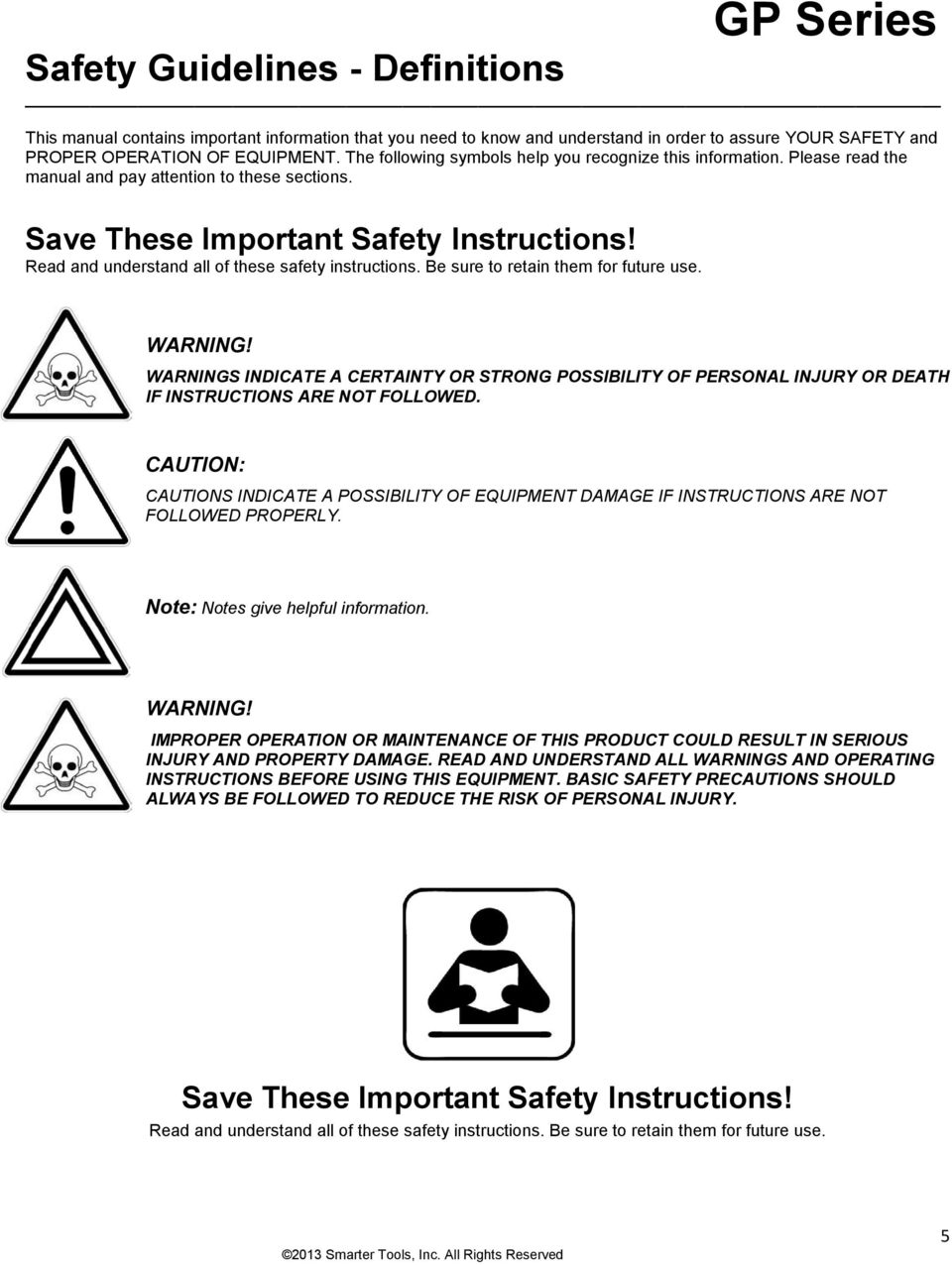 Read and understand all of these safety instructions. Be sure to retain them for future use. WARNING!