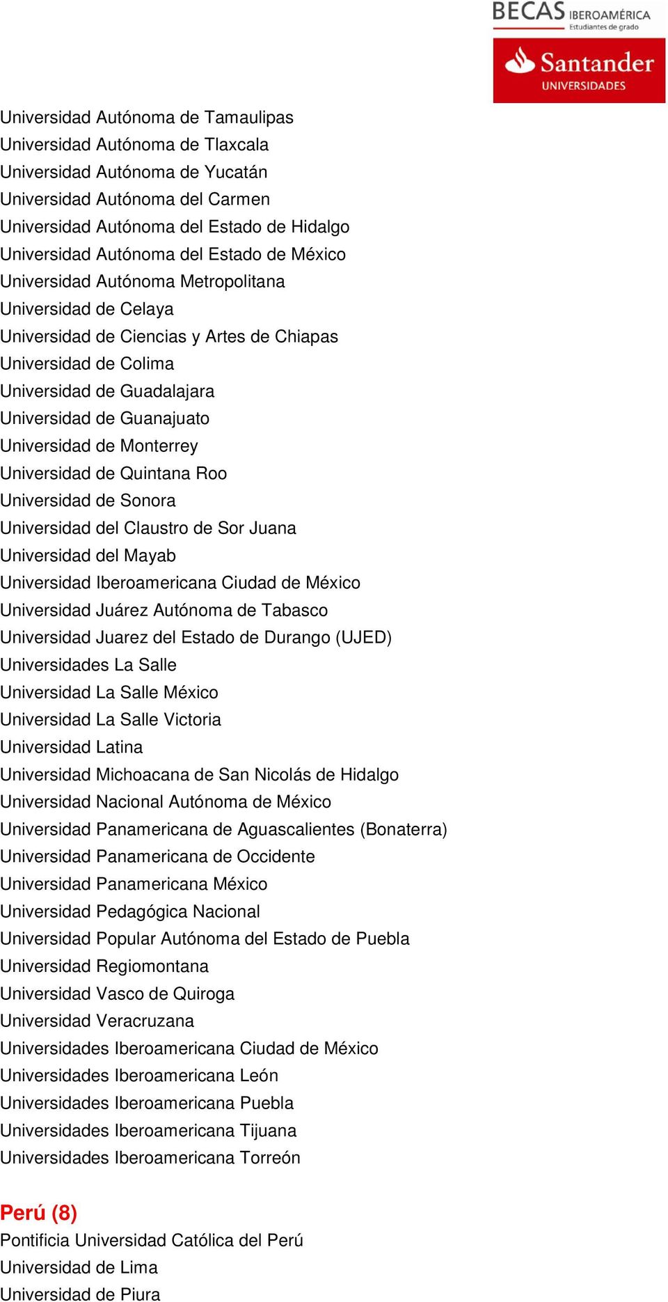 Universidad de Monterrey Universidad de Quintana Roo Universidad de Sonora Universidad del Claustro de Sor Juana Universidad del Mayab Universidad Iberoamericana Ciudad de México Universidad Juárez