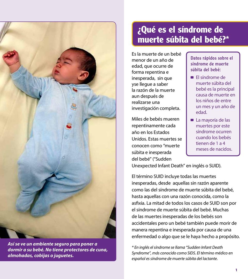 Datos rápidos sobre el síndrome de muerte súbita del bebé: El síndrome de muerte súbita del bebé es la principal causa de muerte en los niños de entre un mes y un año de edad.