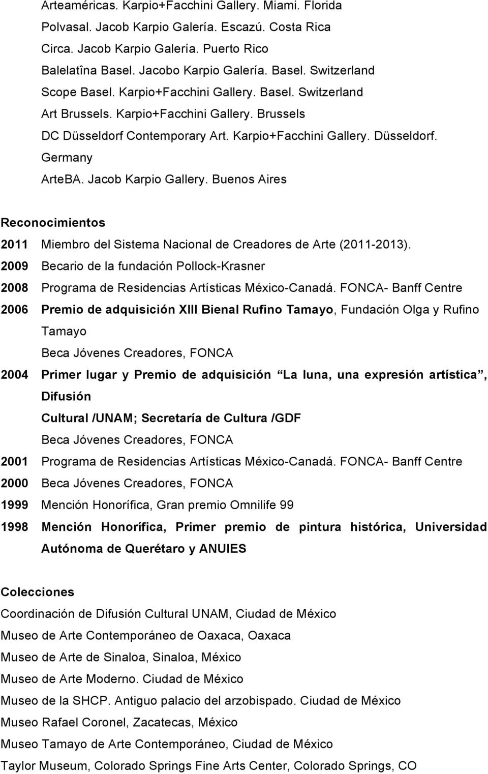 Buenos Aires Reconocimientos 2011 Miembro del Sistema Nacional de Creadores de Arte (2011-2013). 2009 Becario de la fundación Pollock-Krasner 2008 Programa de Residencias Artísticas México-Canadá.