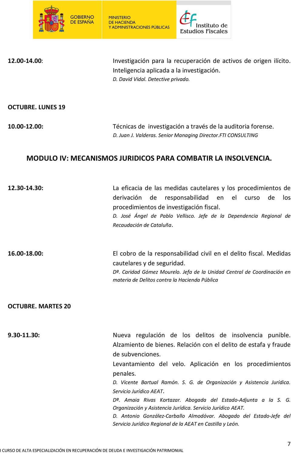 30: La eficacia de las medidas cautelares y los procedimientos de derivación de responsabilidad en el curso de los procedimientos de investigación fiscal. D. José Ángel de Pablo Vellisco.