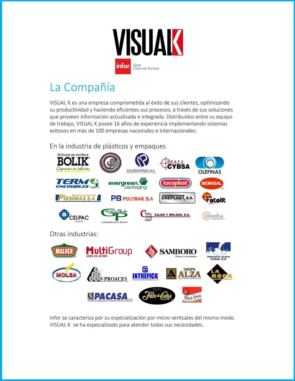 Distribuidos entre su equipo de trabajo, VISUAL K posee 16 años de experiencia implementando sistemas exitosos en más de 100 empresas nacionales