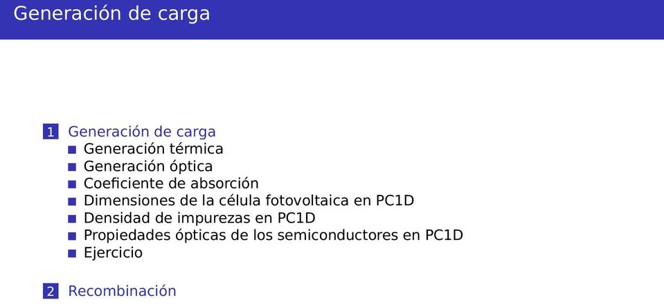 célula fotovoltaica en PC1D Densidad de impurezas en PC1D