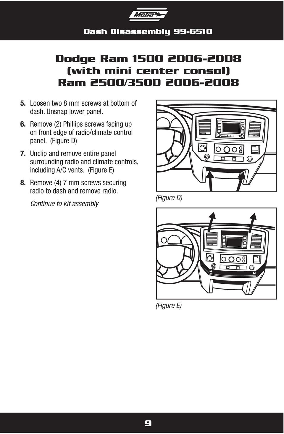 Remove (2) Phillips screws facing up on front edge of radio/climate control panel. (Figure D) 7.