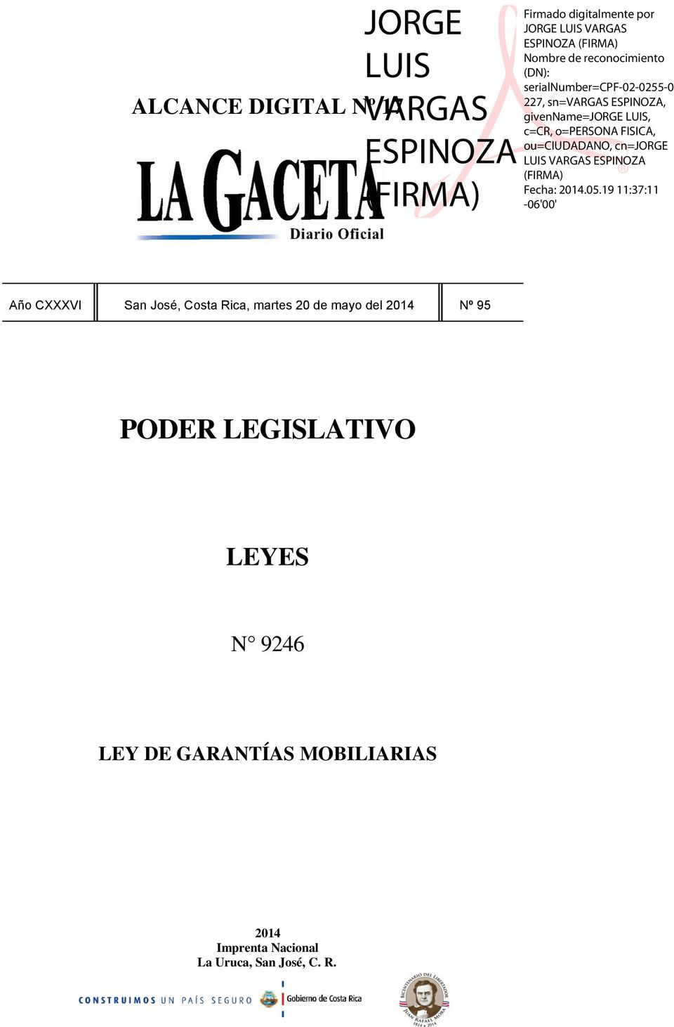 LEGISLATIVO LEYES N 9246 LEY DE GARANTÍAS