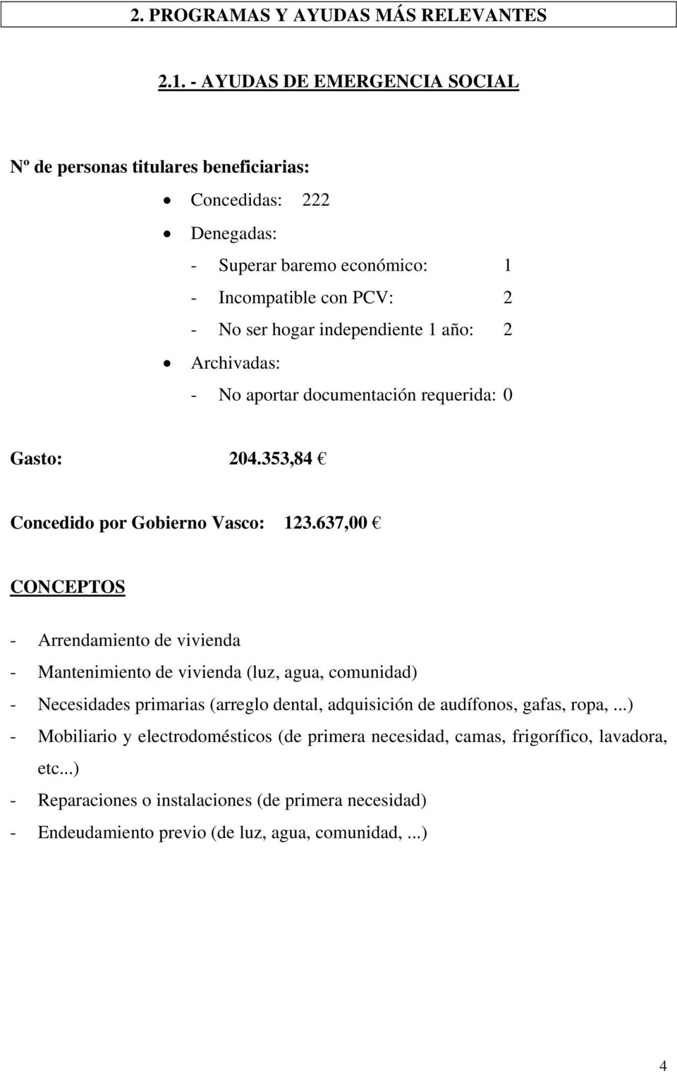 independiente 1 año: 2 Archivadas: - No aportar documentación requerida: 0 Gasto: 204.353,84 Concedido por Gobierno Vasco: 123.