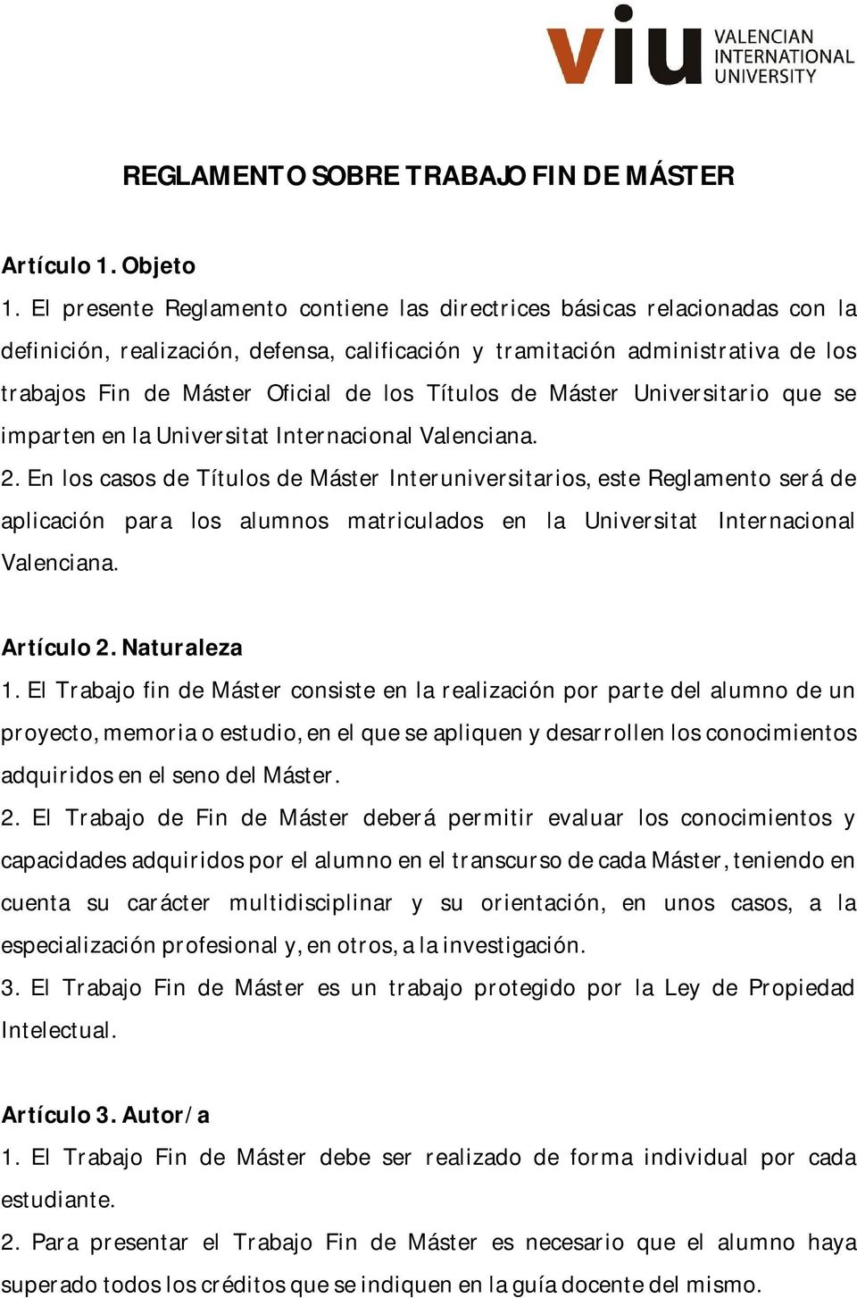Títulos de Máster Universitario que se imparten en la Universitat Internacional Valenciana. 2.