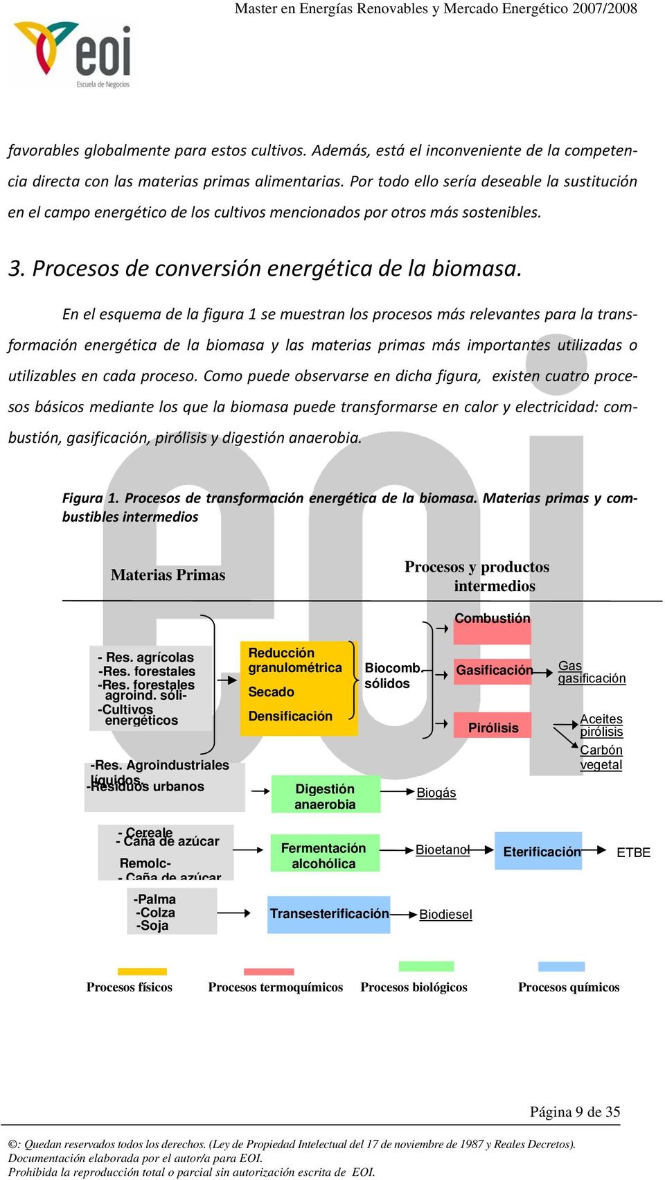 En el esquema de la figura 1 se muestran los procesos más relevantes para la transformación energética de la biomasa y las materias primas más importantes utilizadas o utilizables en cada proceso.