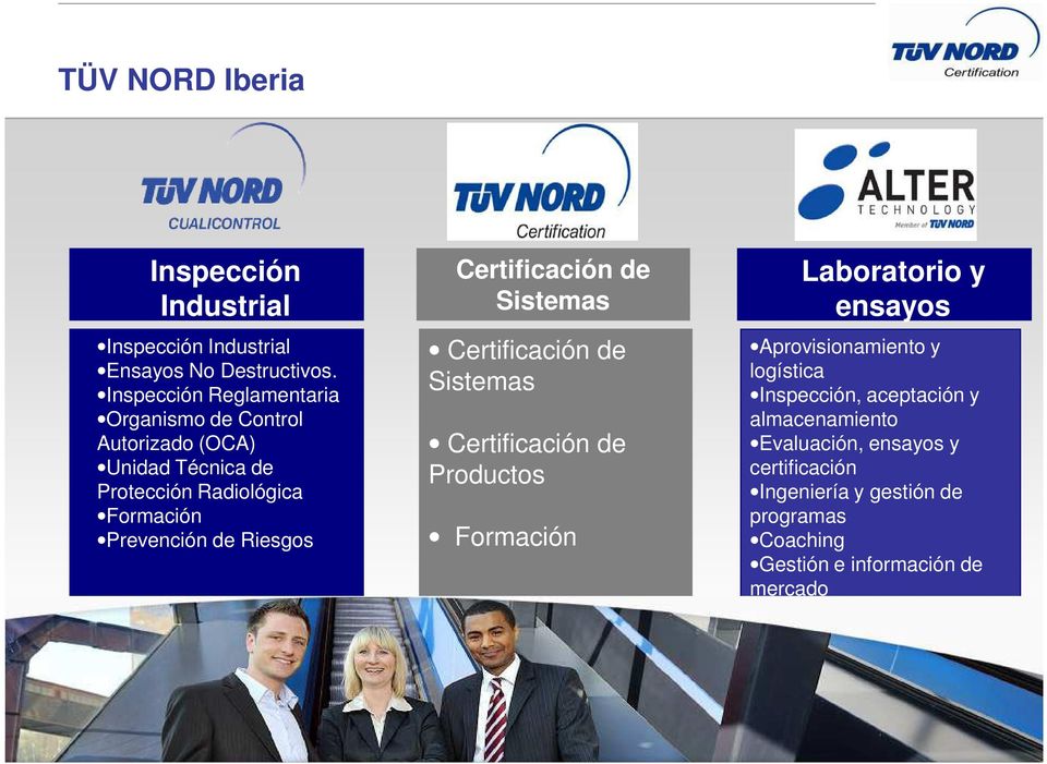 Riesgos Certificación de Sistemas Certificación de Sistemas Certificación de Productos Formación Laboratorio y ensayos