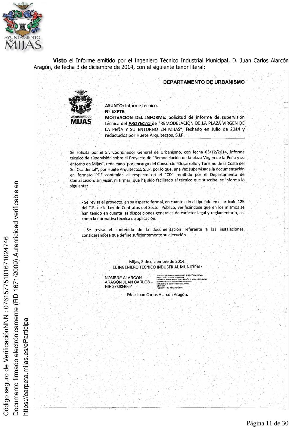 Juan Carlos Alarcón Aragón, de fecha 3 de diciembre de