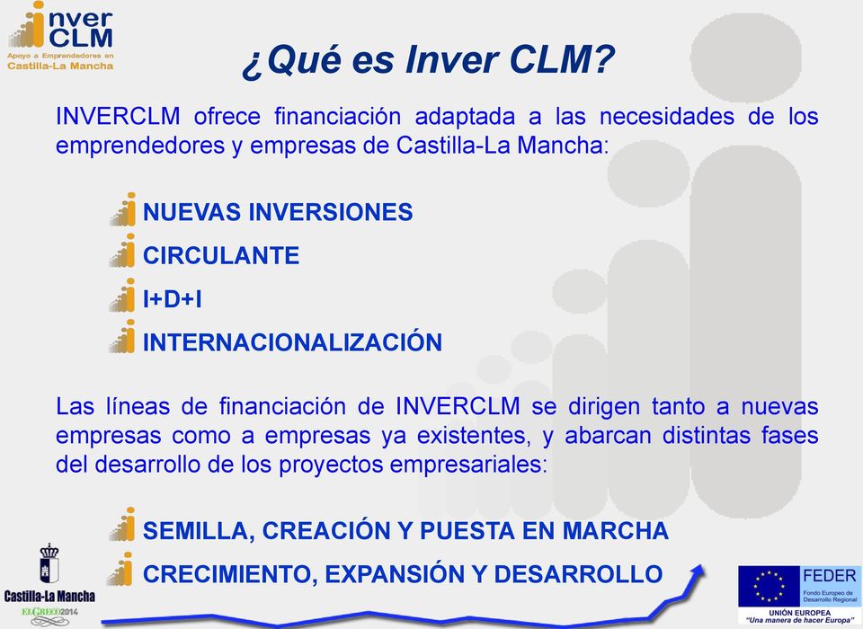 Mancha: NUEVAS INVERSIONES CIRCULANTE I+D+I INTERNACIONALIZACIÓN Las líneas de financiación de INVERCLM se