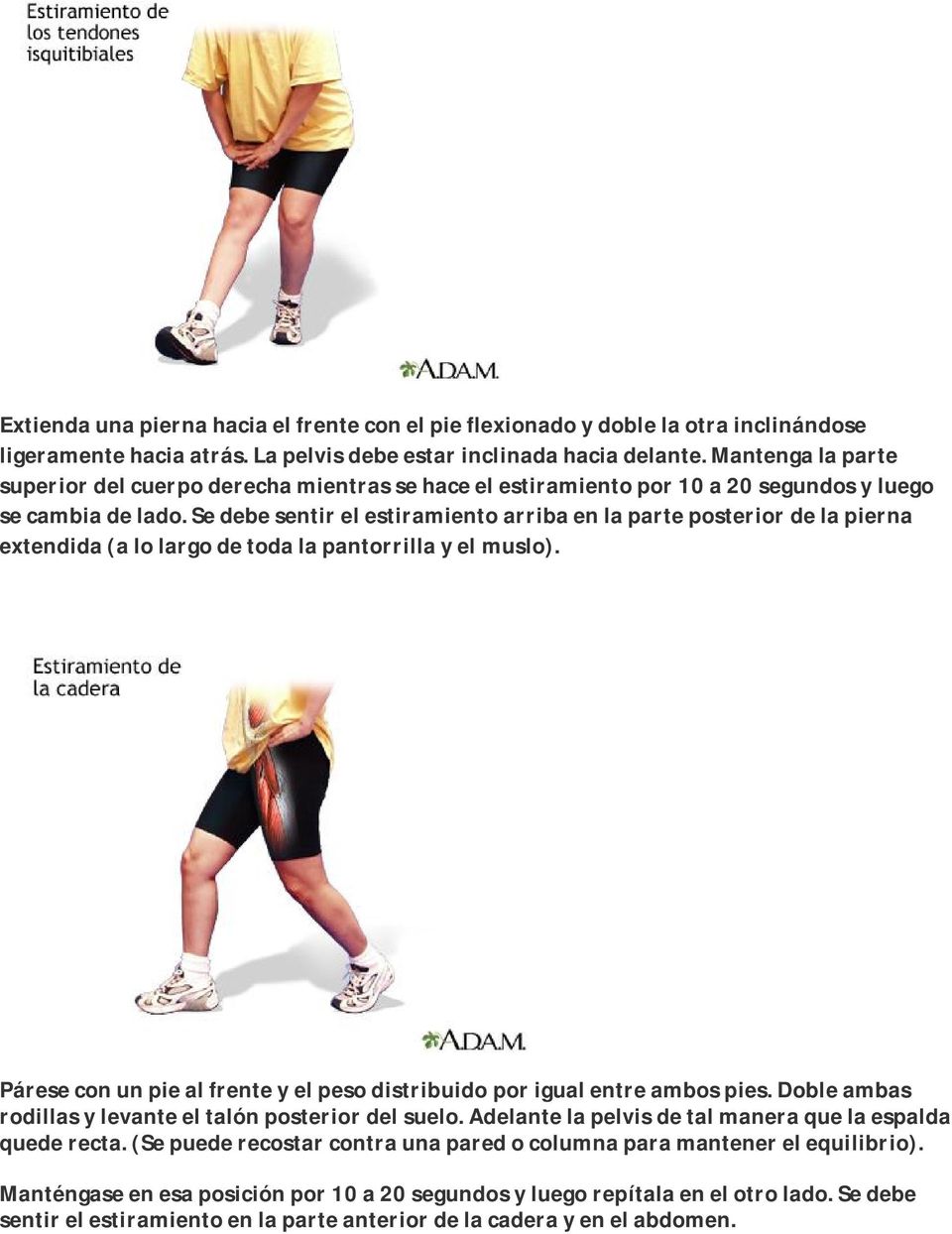 Se debe sentir el estiramiento arriba en la parte posterior de la pierna extendida (a lo largo de toda la pantorrilla y el muslo).
