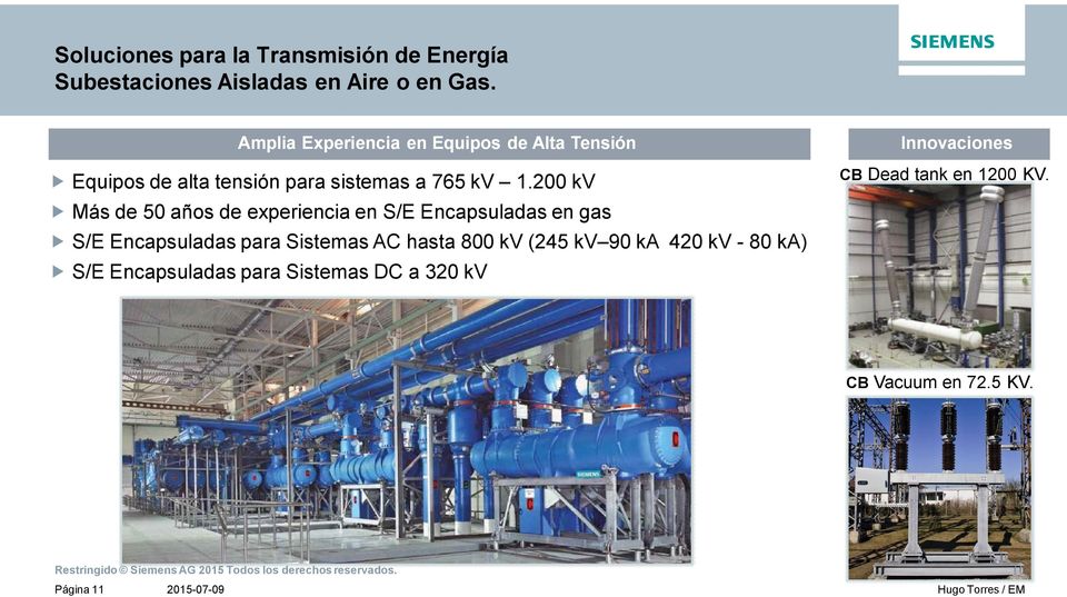 200 kv Más de 50 años de experiencia en S/E Encapsuladas en gas S/E Encapsuladas para Sistemas AC hasta 800