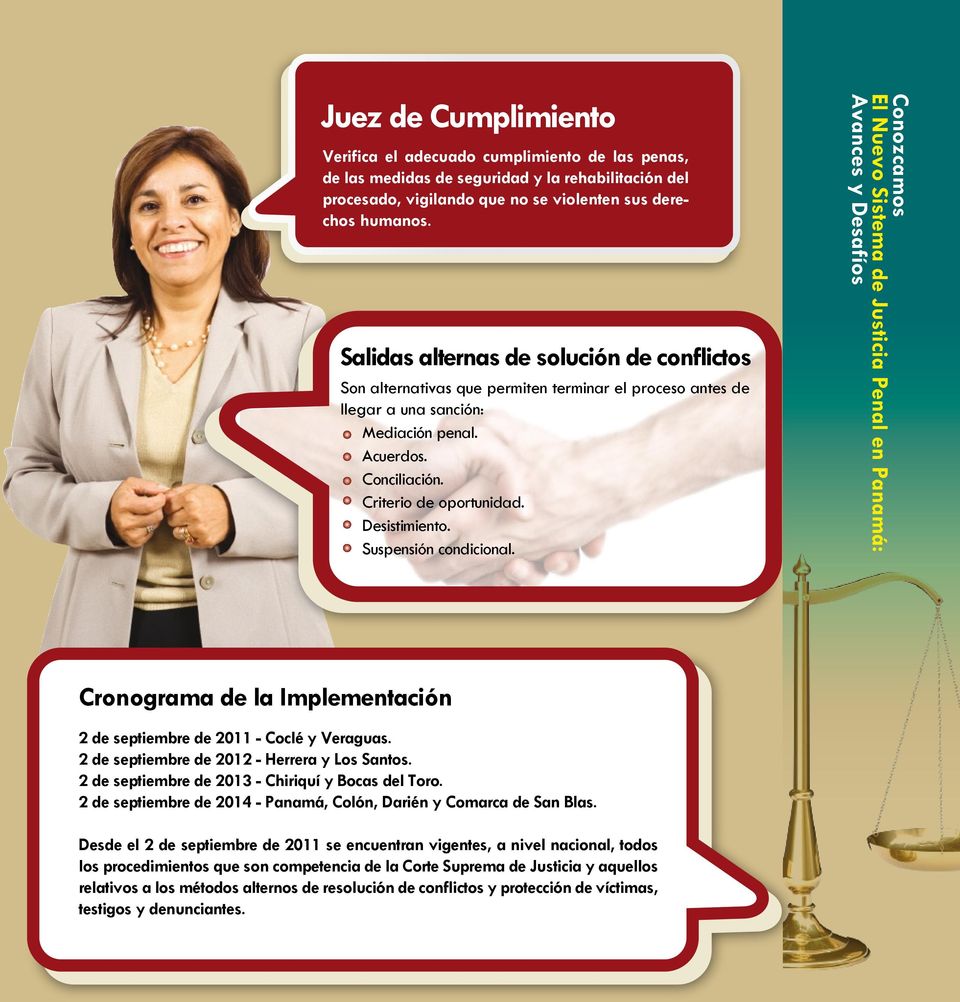Desistimiento. Suspensión condicional. Conozcamos Cronograma de la Implementación 2 de septiembre de 2011 - Coclé y Veraguas. 2 de septiembre de 2012 - Herrera y Los Santos.