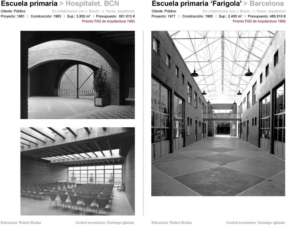 013 Premio FAD de Arquitectura 1983 Escuela primaria Farigola > Barcelona Cliente: Público En colaboracion con J. Bosch - J.