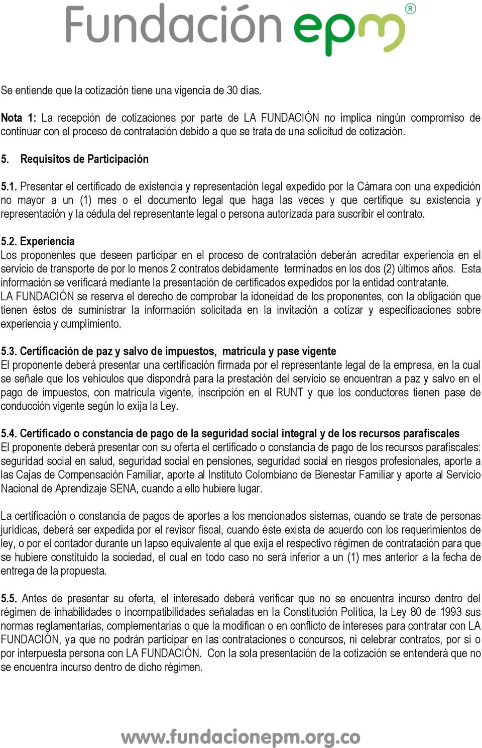 Requisitos de Participación 5.1.