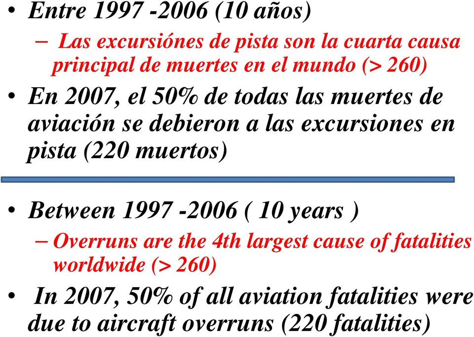pista (220 muertos) Between 1997-2006 ( 10 years ) Overruns are the 4th largest cause of fatalities