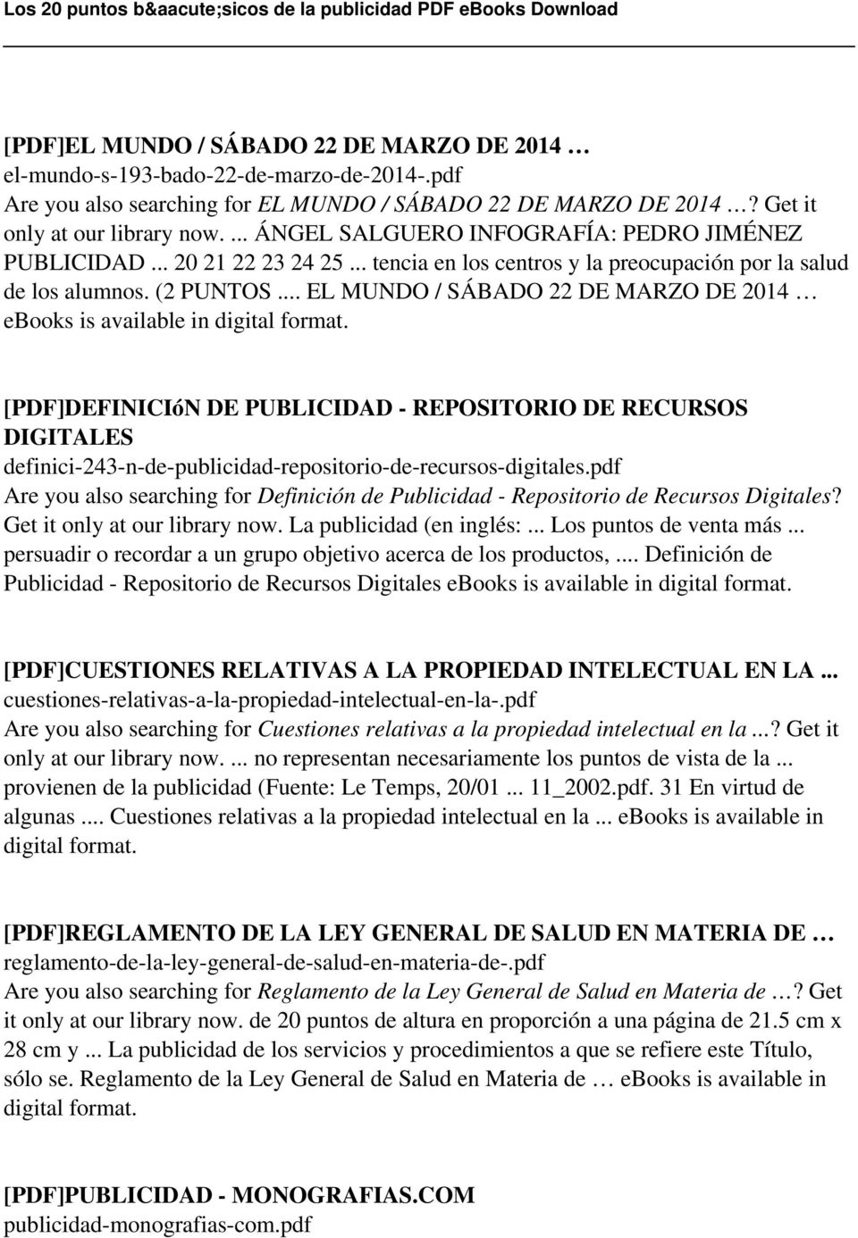 .. EL MUNDO / SÁBADO 22 DE MARZO DE 2014 ebooks is available in [PDF]DEFINICIóN DE PUBLICIDAD - REPOSITORIO DE RECURSOS DIGITALES definici-243-n-de-publicidad-repositorio-de-recursos-digitales.