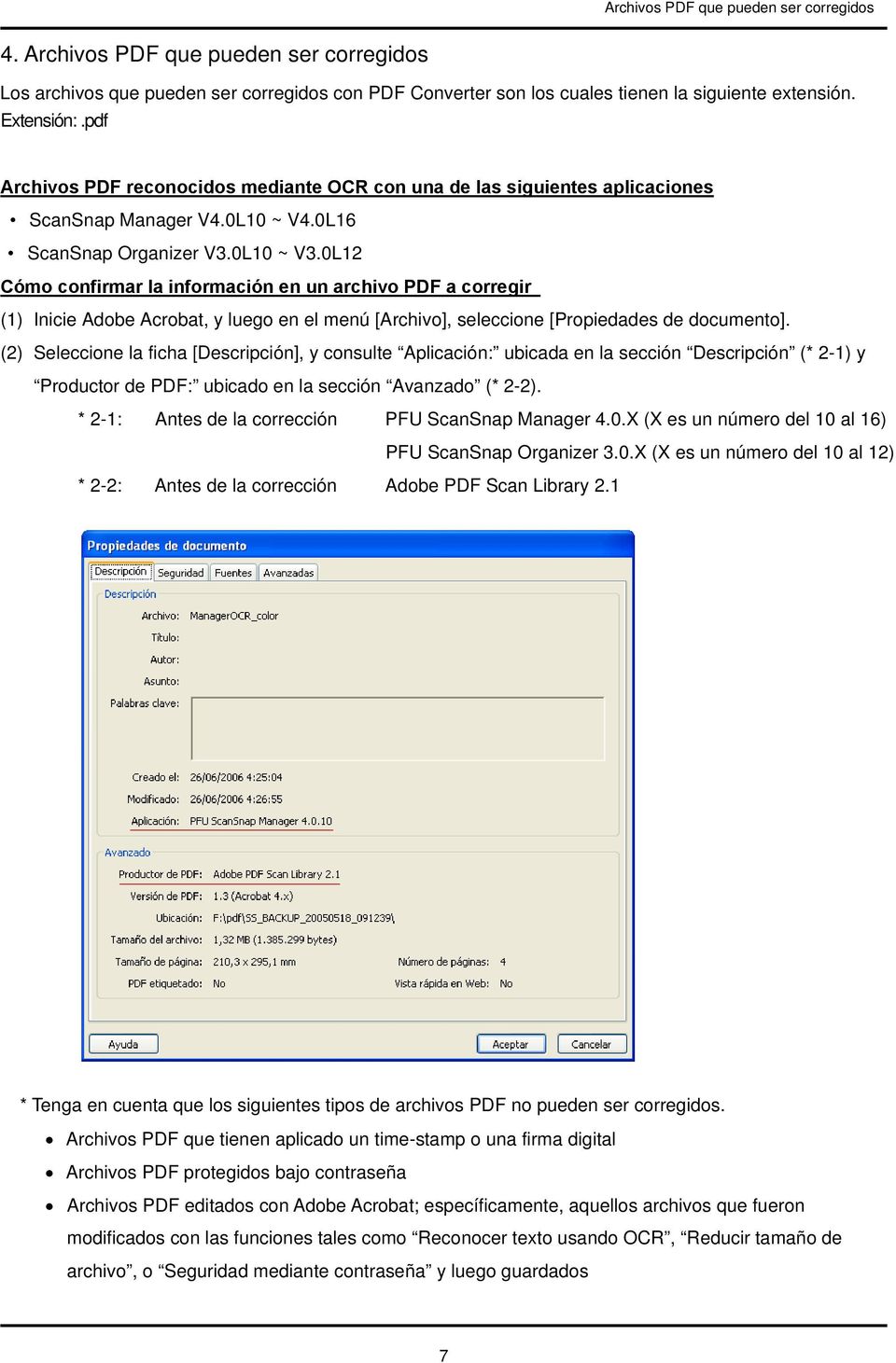 0L12 Cómo confirmar la información en un archivo PDF a corregir (1) Inicie Adobe Acrobat, y luego en el menú [Archivo], seleccione [Propiedades de documento].