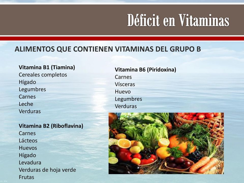 (Piridoxina) Carnes Vísceras Huevo Legumbres Verduras Vitamina B2