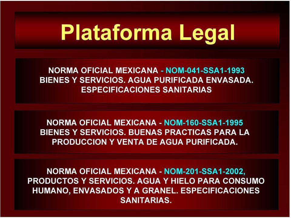 ESPECIFICACIONES SANITARIAS NORMA OFICIAL MEXICANA - NOM-160-SSA1-1995 BIENES Y SERVICIOS.