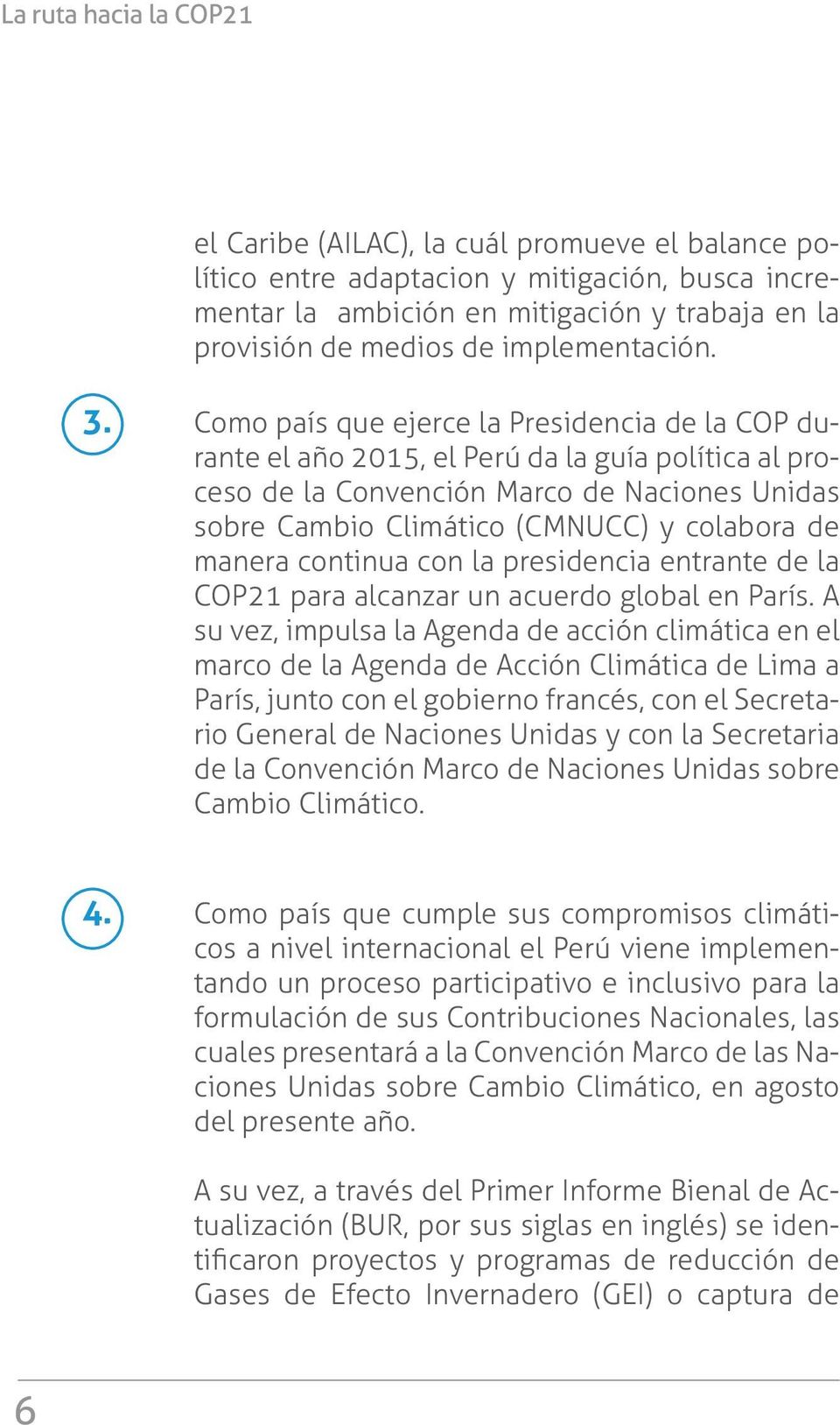 Como país que ejerce la Presidencia de la COP durante el año 2015, el Perú da la guía política al proceso de la Convención Marco de Naciones Unidas sobre Cambio Climático (CMNUCC) y colabora de